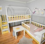 Lit cabane mi-haut pin jaune