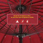 Parasol inclinable rond avec manivelle aluminium fibre de verre polyester diamètre 2 60 m coloris rouge