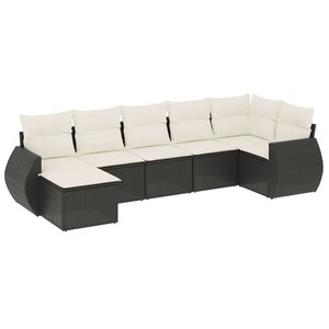 vidaXL Salon de jardin 7 Pièces avec coussins noir résine tressée