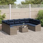 vidaXL Ensemble de canapé de jardin 10 Pièces Gris et marine polyrotin