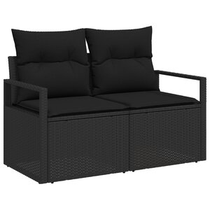 Canapé de jardin 2 places vidaXL avec coussins en rattan poly noir