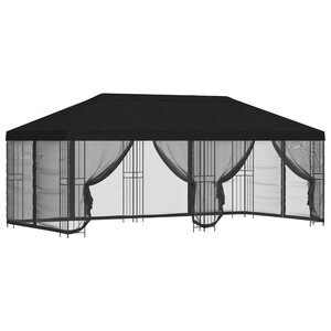 vidaXL Gazebo avec murs latéraux 6 x 3 m Noir Polyester et Acier