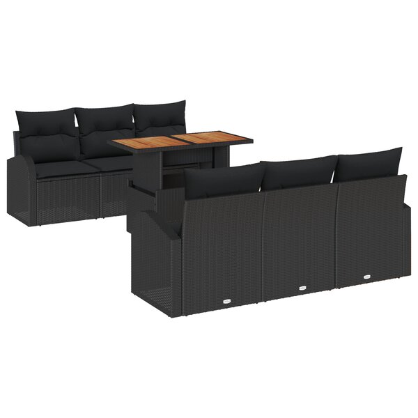 vidaXL Ensemble de salle à manger de jardin 7 pièces avec coussins en rotin noir