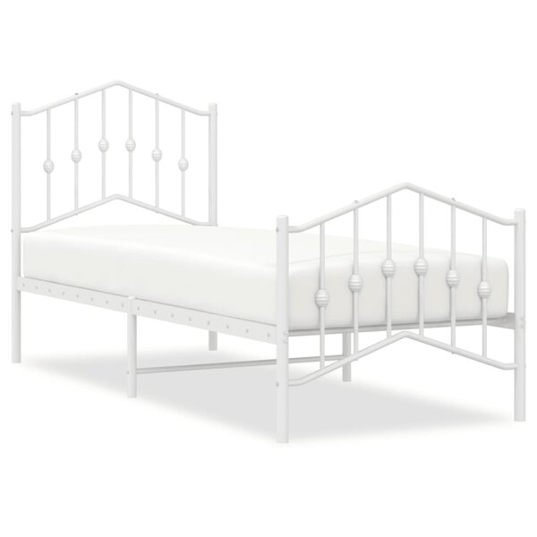 vidaXL Cadre de lit métal avec tête de lit/pied de lit blanc 75x190 cm