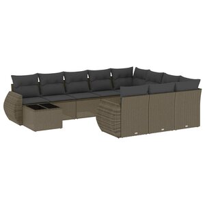 vidaXL Salon de jardin 11 Pièces avec coussins gris clair résine tressée