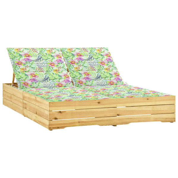 vidaXL Chaise longue double avec coussins motif feuilles Pin imprégné