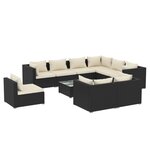 vidaXL Salon de jardin 10 Pièces avec coussins Résine tressée Noir