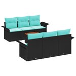vidaXL Ensemble de canapé de jardin 7 Pièces Noir et turquoise polyrotin