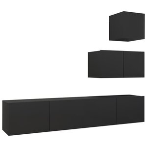 vidaXL Ensemble de meuble TV 4 Pièces Noir Bois d'ingénierie