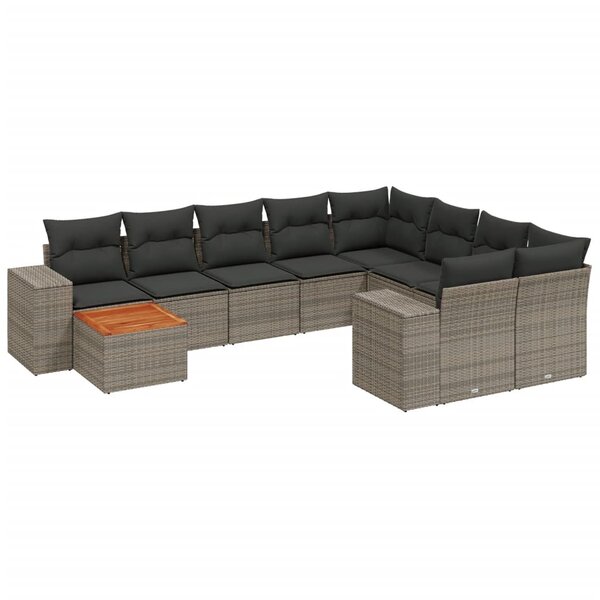vidaXL Salon de jardin avec coussins 10 Pièces gris résine tressée