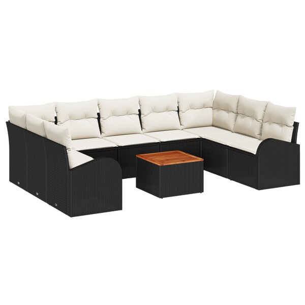 vidaXL Ensemble de canapé de jardin de 10 pièces avec des coussins en poly rotin noir et acacia