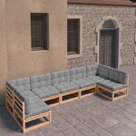 vidaXL Salon de jardin 7 Pièces avec coussins Bois de pin massif