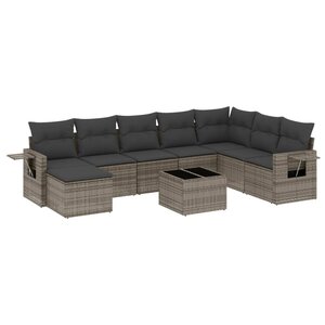 vidaXL Salon de jardin 9 Pièces avec coussins gris résine tressée