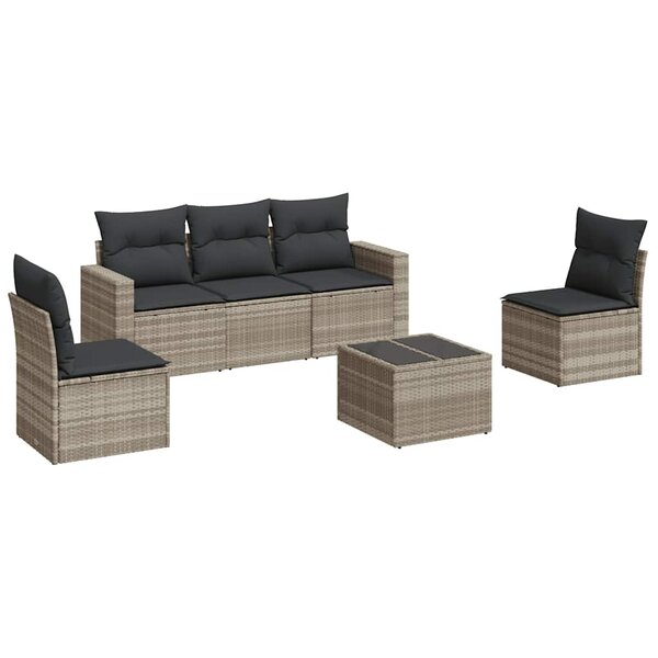 vidaXL Salon de jardin 6 Pièces avec coussins gris clair résine tressée