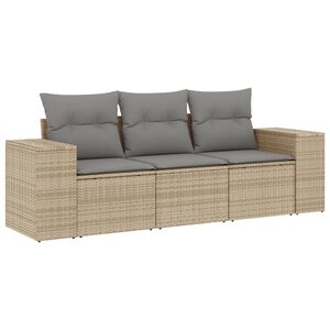 vidaXL Salon de jardin avec coussins 3 Pièces beige résine tressée