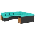 vidaXL Salon de jardin avec coussins 12 Pièces noir résine tressée