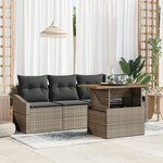 vidaXL Ensemble salle à manger jardin 5 pièces avec coussins gris poly rotin acacia