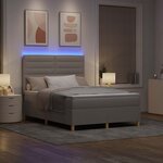 vidaXL Lit à ressort LED avec matelas Taupe 140 x 190 cm tissu