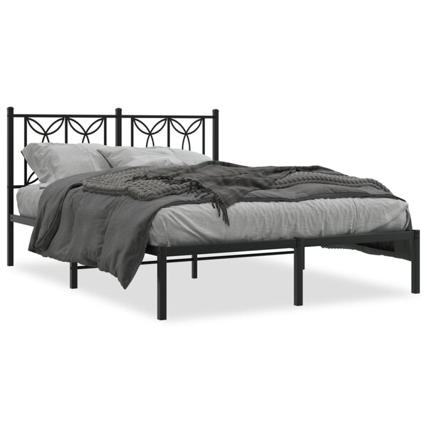 vidaXL Cadre de lit métal avec tête de lit noir 135x190 cm