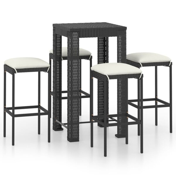 vidaXL Ensemble de bar de jardin 5 Pièces et coussins Résine tressée Noir