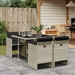 vidaXL Ensemble à manger de jardin et coussins 5 Pièces gris clair rotin