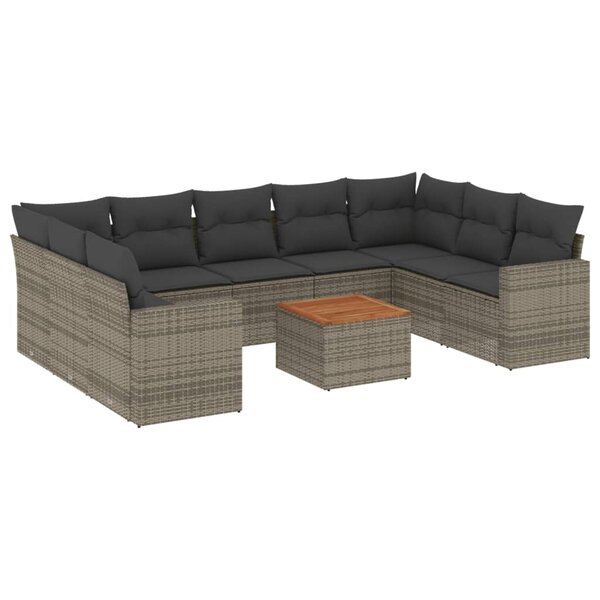 vidaXL Salon de jardin avec coussins 10 Pièces gris résine tressée
