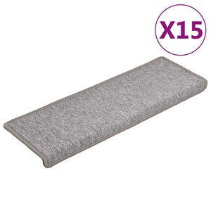 vidaXL Tapis d'escalier 15 pièces 65 x 21 x 4 cm Gris clair Bord rectangulaire