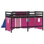 vidaXL Lit mezzanine enfants et rideaux rose 90x190cm bois pin massif