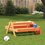 vidaXL Table de pique-nique avec bac à sable pour enfants marron cire