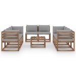 vidaXL Salon de jardin 9 Pièces avec coussins Gris