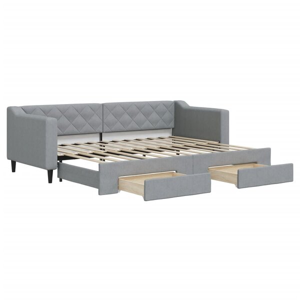 vidaXL Lit de jour avec gigogne et tiroirs gris clair 80x200 cm tissu