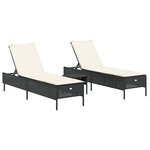 vidaXL Ensemble de chaises longues avec coussins 3 Pièces noir poly rotin