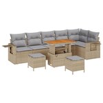 vidaXL Canapé de Jardin 9 Pièces avec Coussins Beige en Rattan