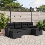vidaXL Salon de jardin 6 Pièces avec coussins noir résine tressée