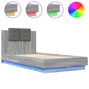 vidaXL Cadre de lit avec LED sans matelas sonoma gris 75x190 cm