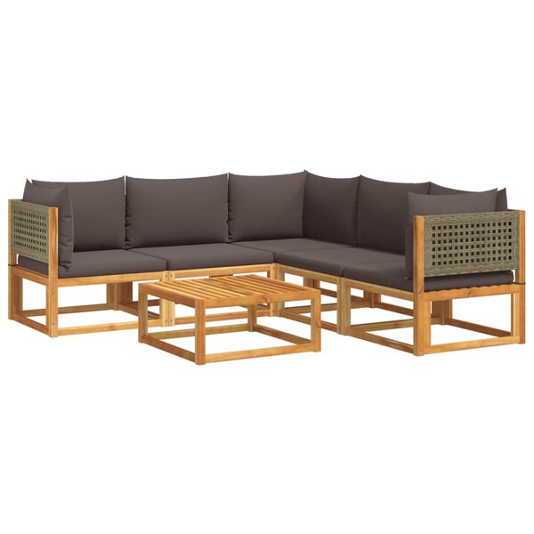 vidaXL Ensemble de canapés de jardin 6 pièces avec coussins en bois d'acacia et rotin
