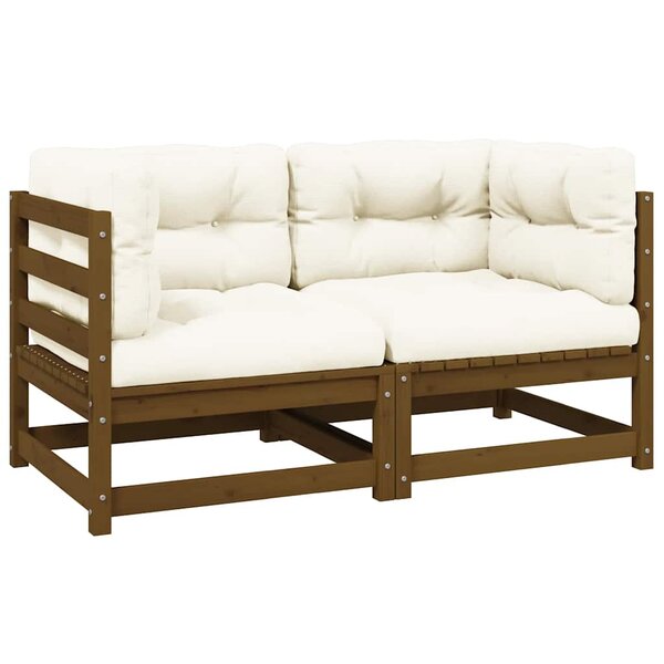 vidaXL Canapé 2 places de jardin avec coussins Marron miel