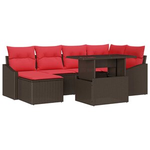 vidaXL Ensemble de Canapés 7 Pièces Marron et rouge Poly rotin