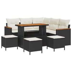 Ensemble de Canapé de Jardin vidaXL 9 pièces avec Coussins Noir Poly Rattan Acacia