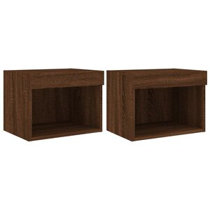 vidaXL Tables de chevet murales avec lumières LED 2 Pièces chêne marron