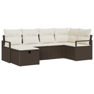 Ensemble de Canapé de Jardin de 6 Pièces avec Coussins en Rattan Synthétique Marron