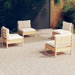 vidaXL Salon de jardin 4 Pièces avec coussins crème Bois de pin