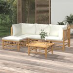 vidaXL Salon de jardin 5 Pièces avec coussins blanc crème bambou