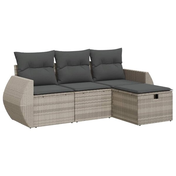 vidaXL Salon de jardin 4 Pièces avec coussins gris clair résine tressée