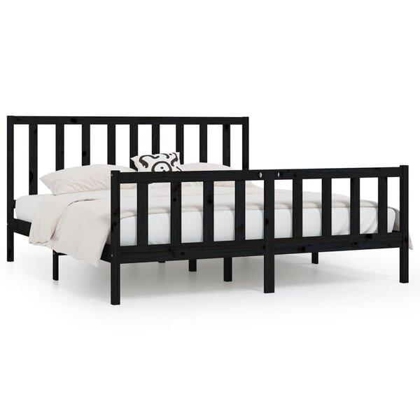 vidaXL Cadre de lit sans matelas noir 200x200 cm bois massif