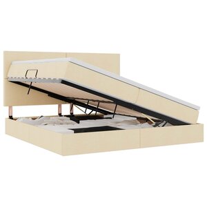 vidaXL Lit de rangement LED avec matelas Crème 200 x 200 cm Tissu