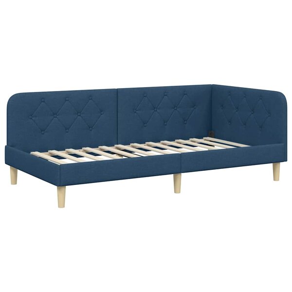 vidaXL Cadre de lit d'angle Bleu 90 x 190 cm tissu