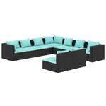 vidaXL Salon de jardin 9 Pièces avec coussins Noir Résine tressée