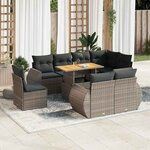vidaXL Salon de jardin 9 Pièces avec coussins gris résine tressée
