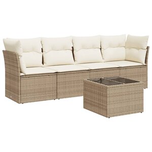 vidaXL Salon de jardin avec coussins 5 Pièces beige résine tressée